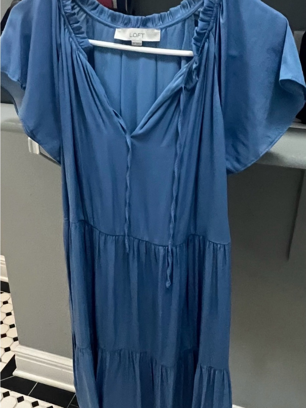 LOFT Light Blue V-Neck Tiered Maxi Dress